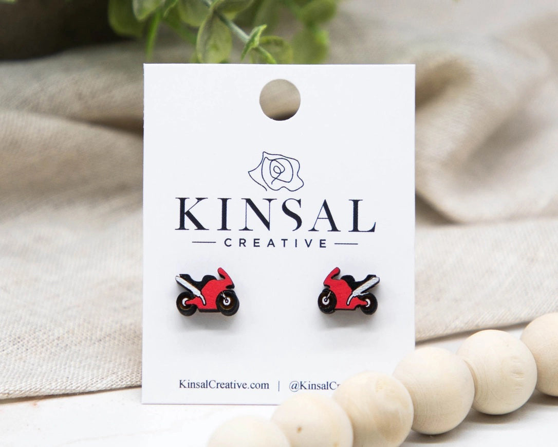 Motorcycle Wood Earrings