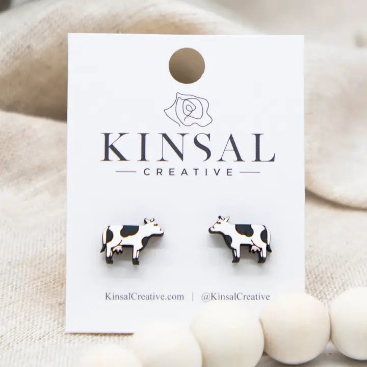 Cow Wood Stud Earrings