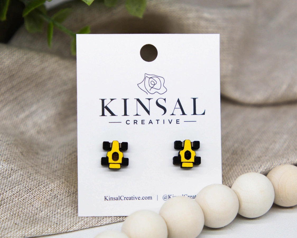 Race Car Earrings - Wood
