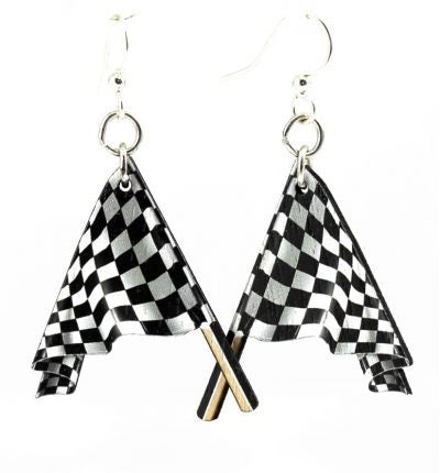 Checkered Flag Wood Earrings