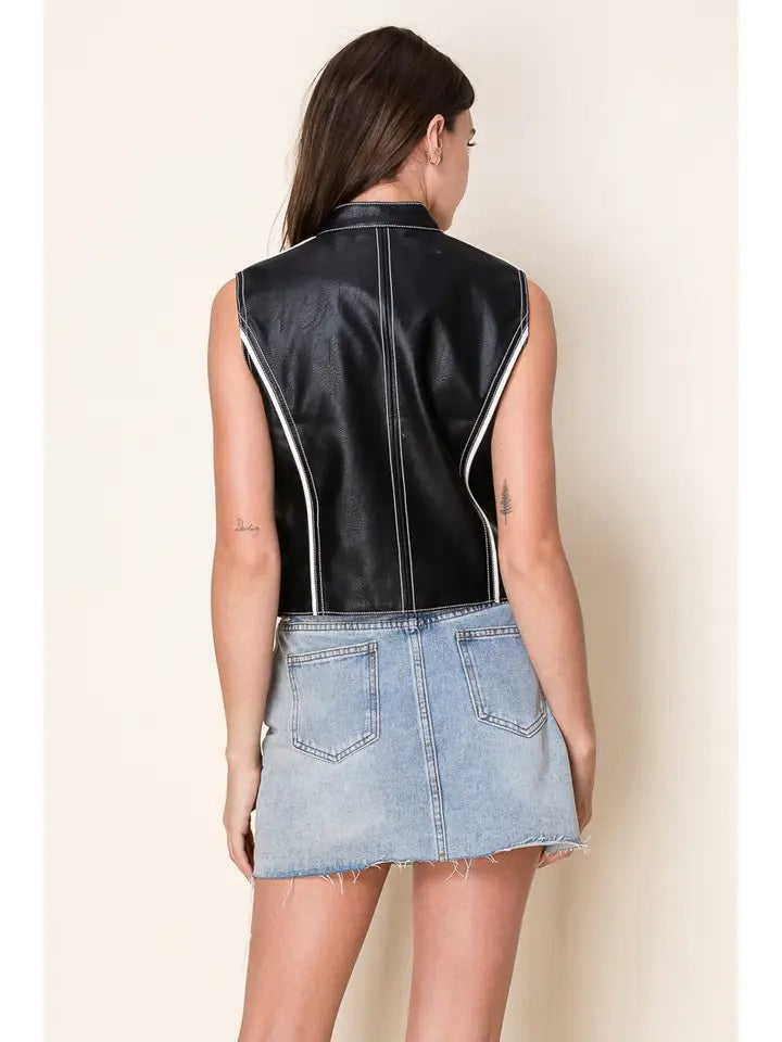 Faux Leather Racing Vest