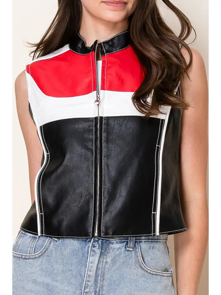Faux Leather Racing Vest