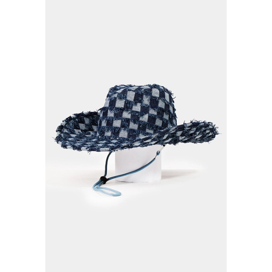 Checkered Fringe Denim Cowboy Hat